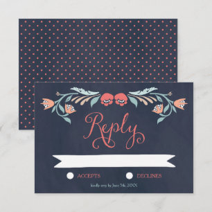 RSVP de Casamento Floral Elegante Chalkboard Bluis