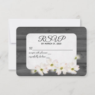 RSVP de casamento floral em madeira negra