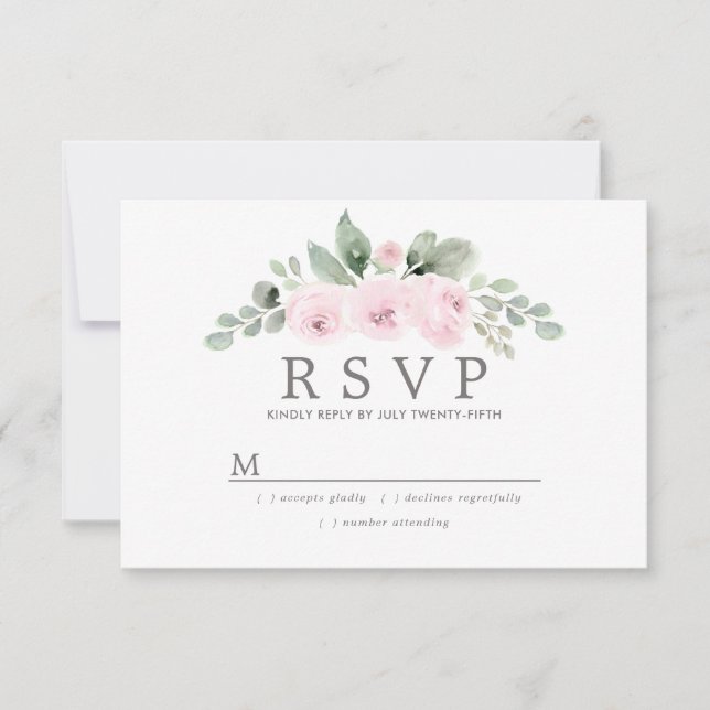 RSVP de Casamento Floral Euclyptus Pink (Frente)