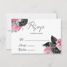 RSVP de Casamento Floral Negro e Rosa de Luxo