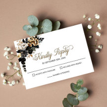 RSVP de Casamento Floral Negro Elegante