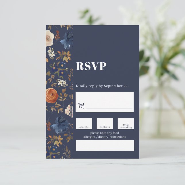 RSVP de Casamento Floral Pintado por Boho (Em pé/Frente)