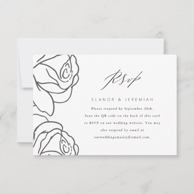 RSVP de Casamento Floral Preto Elegante com Código (Frente)