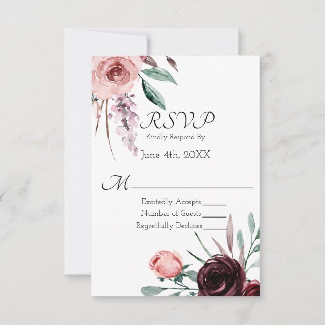 RSVP de Casamento Floral Rosa e Borrelha (Frente)
