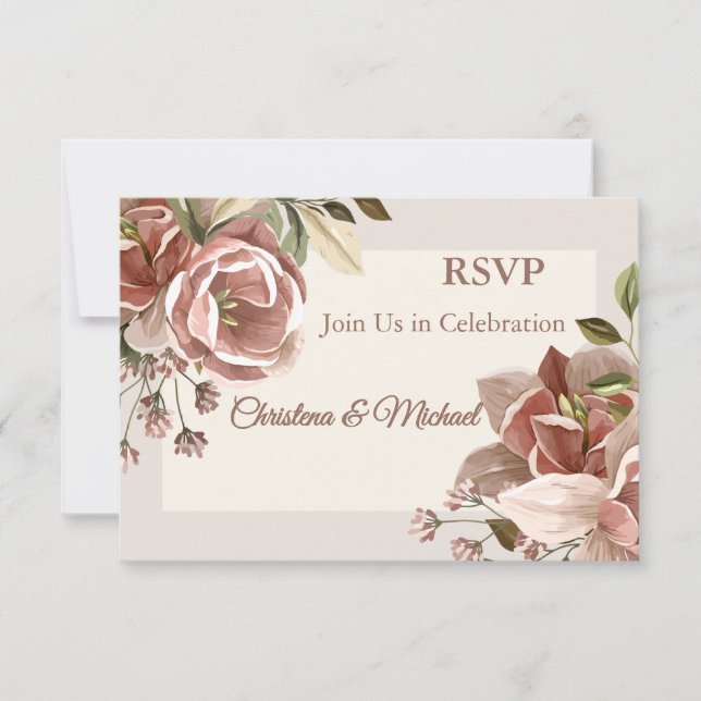 RSVP de Casamento Floral Rosa Empoeirado (Frente)