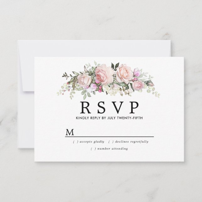 RSVP de Casamento Floral Rosa-Rosa-Blush (Frente)