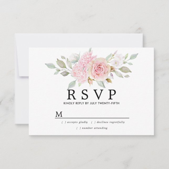 RSVP de Casamento Floral Rosa-Rosa-Blush (Frente)