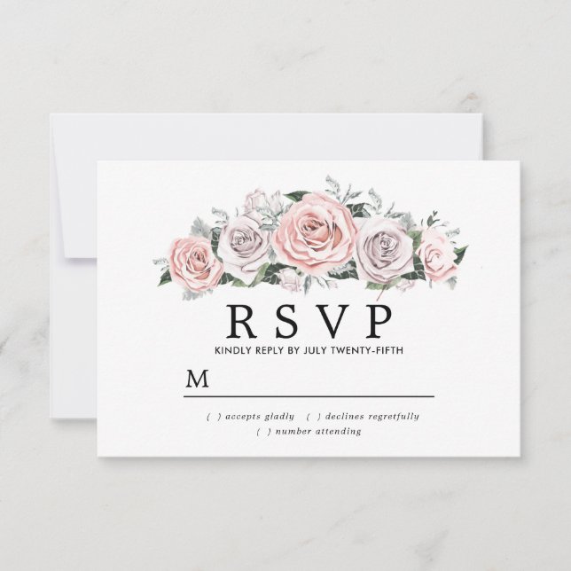 RSVP de Casamento Floral Rosa Roxo-Rosa Rústico (Frente)