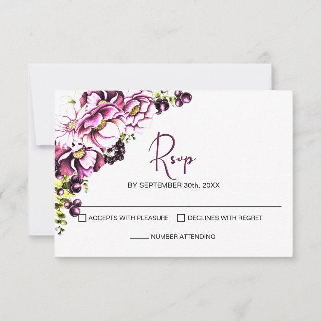 RSVP de Casamento Floral Rosa Russo (Frente)