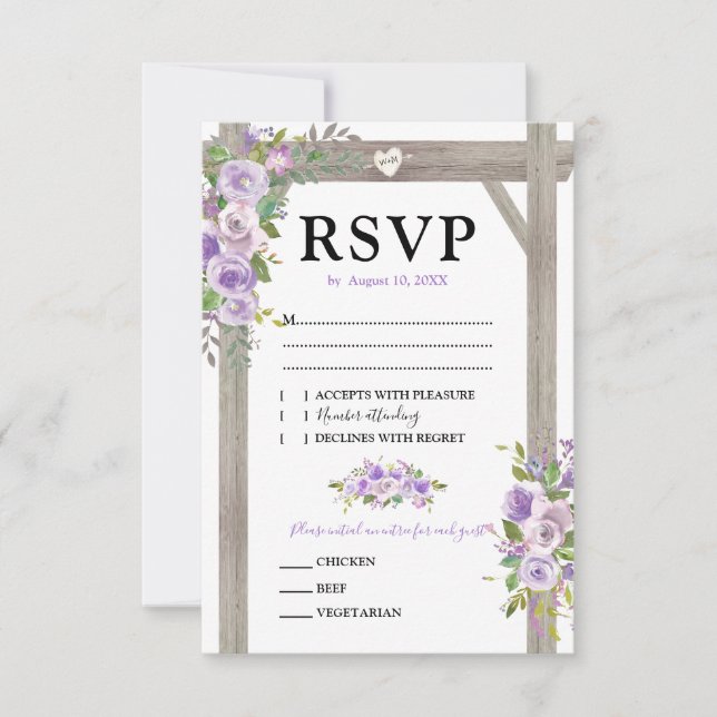 RSVP de Casamento Floral Roxo Aquarela Rústica (Frente)