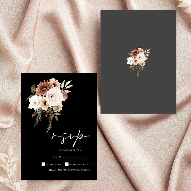 RSVP de Casamento Floral Rustic Black and Peach (Rustic Black and Peach Floral Wedding RSVP)