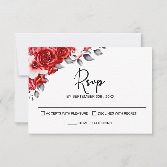 RSVP de Casamento Floral Vermelho (Frente)