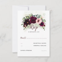 RSVP de Casamento Floral Vermelho Burgundy