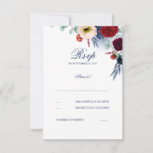 RSVP de Casamento Floral Vermelho e Azul Marinho