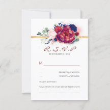 RSVP de Casamento Floral Vermelho e Azul Marinho
