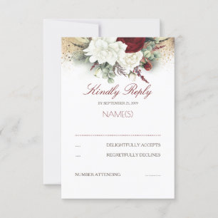 RSVP de Casamento Floral Vermelho e Branco