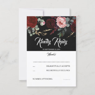 RSVP de Casamento Floral Vermelho Negro e Borgonha