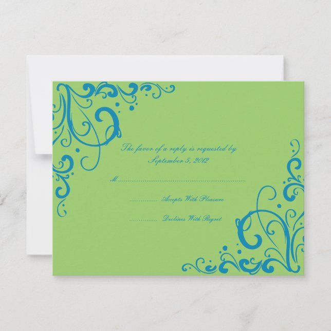 RSVP de Casamento Floreado Azul e Verde (Frente)