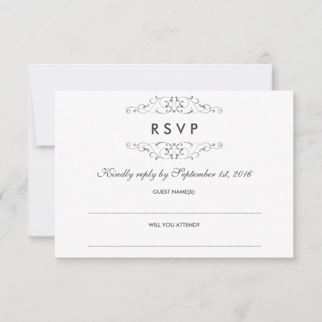 RSVP de Casamento Floreado de Prata Antica (Frente)
