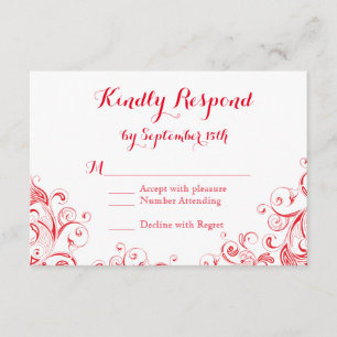 RSVP de Casamento Flourado Elegante Vermelho e Bra