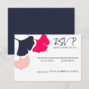 RSVP de casamento folhas de ginkgo rosa e azul mar