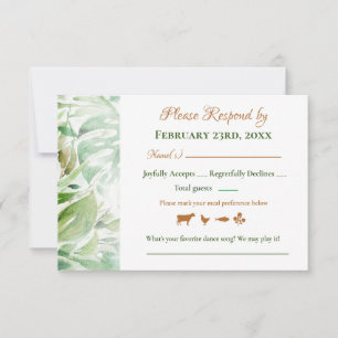 RSVP de Casamento Folhas de Monstera Dourado Geomé