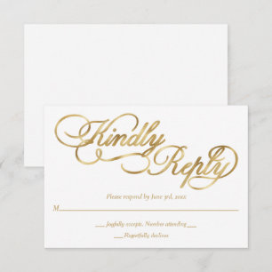 RSVP de Casamento Formal de Folha Branca e Ouro