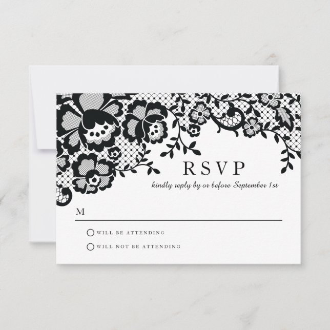 RSVP de Casamento Formal do Lace Negro Chic Modern (Frente)