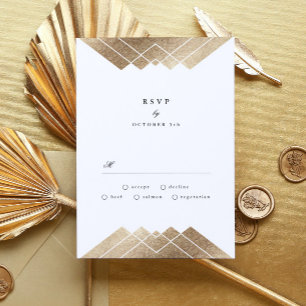 RSVP de Casamento Gatsby Dourado Geométrico Branca