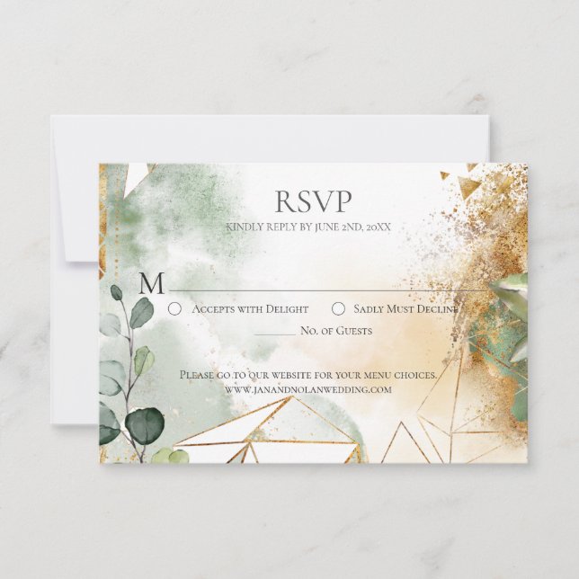 RSVP de Casamento Geométrico Botânico Verde Modern (Frente)