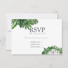 RSVP de casamento geométrico com verde tropical