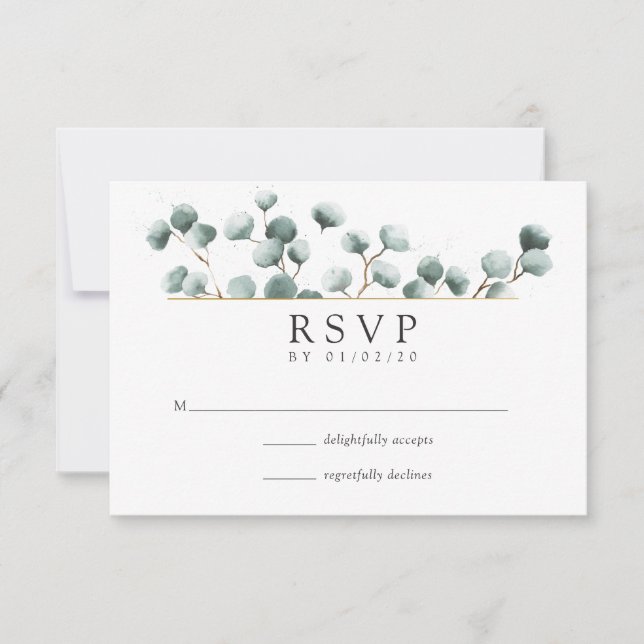 RSVP de casamento geométrico de eucalipto em aquar (Frente)