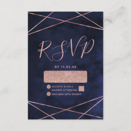 RSVP de Casamento Geométrico Dourado Azul e Rosa