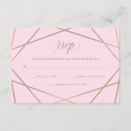 RSVP de Casamento Geométrico Faux Dourado e Rosa