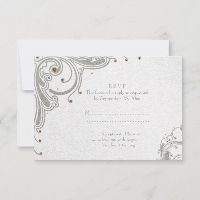 RSVP de casamento: gliteiras de prata + joias de l (Frente)