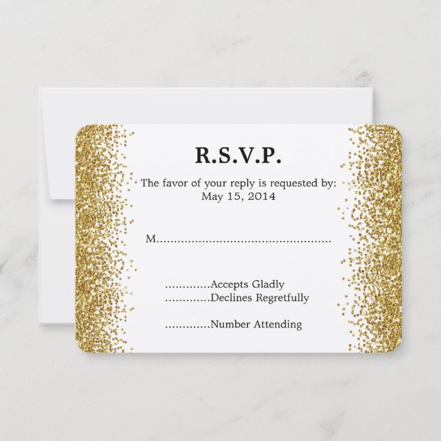 RSVP de Casamento Glitter de Faux Dourado (Frente)