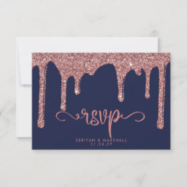 RSVP de Casamento Glitter Dourado Rosa Azul Marinh