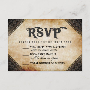 RSVP de Casamento Gótico Brown Skeleton de Hallowe