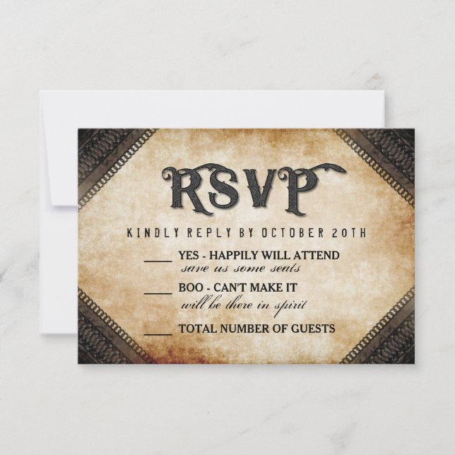 RSVP de Casamento Gótico Brown Skeleton de Hallowe (Frente)