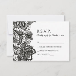 RSVP de Casamento Gótico - Padrão de Lace Preto