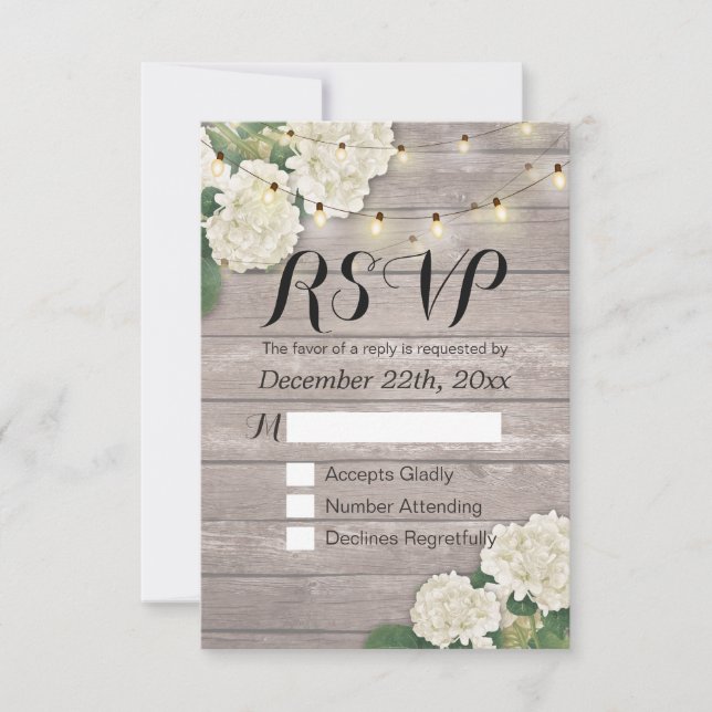 RSVP de Casamento Luzes de Cordas de Madeira Rústi (Frente)