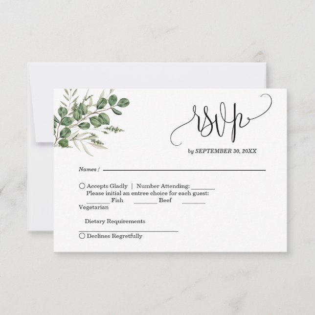 RSVP de casamento manuscrito com eucalipto (Frente)