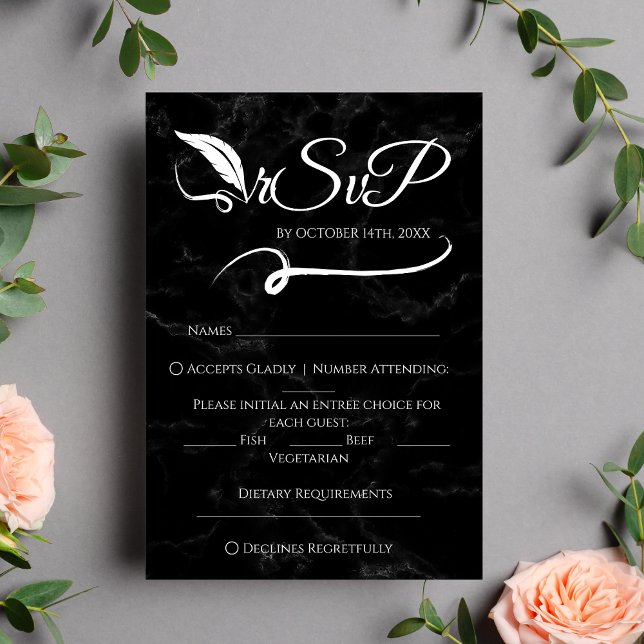 RSVP de Casamento Manuscrito Mínimo Elegante Preto (Criador carregado)