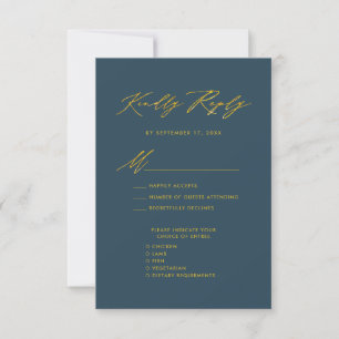 RSVP de Casamento Minimalista Azul de Script Doura