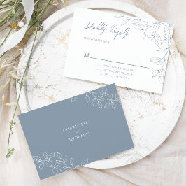 RSVP de Casamento Mínimo de Folha Dusty Blue