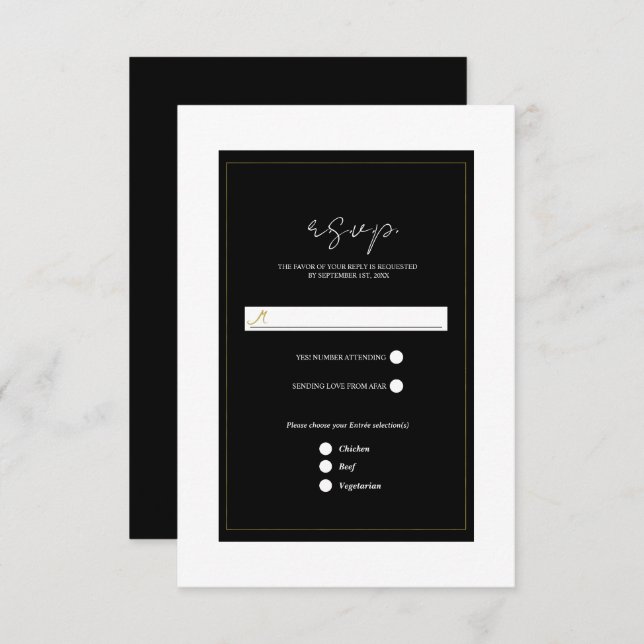 RSVP de Casamento Mínimo Dourado Branco Negro (Frente/Verso)