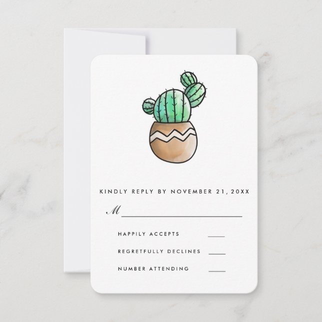 RSVP de Casamento Mínimo Russo de Cactus (Frente)