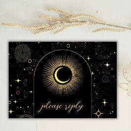 RSVP de Casamento Místico Negro Celestial Galaxy
