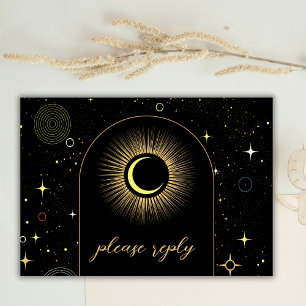 RSVP de Casamento Místico Negro Celestial Galaxy