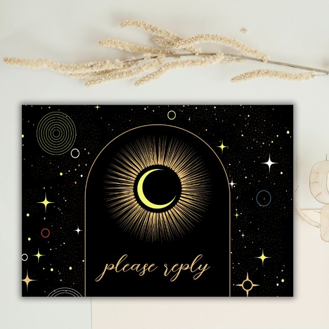 RSVP de Casamento Místico Negro Celestial Galaxy (Criador carregado)